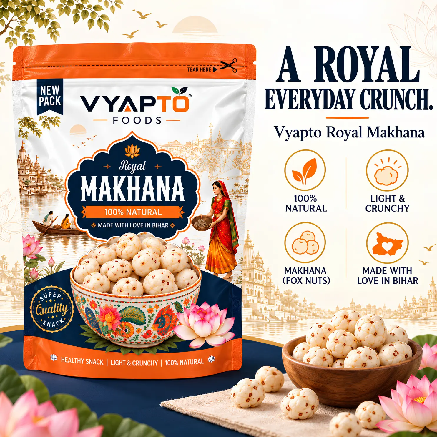 Our Raw Makhana Products (fox nuts) high-grade size, handpicked Fresh Makhana.